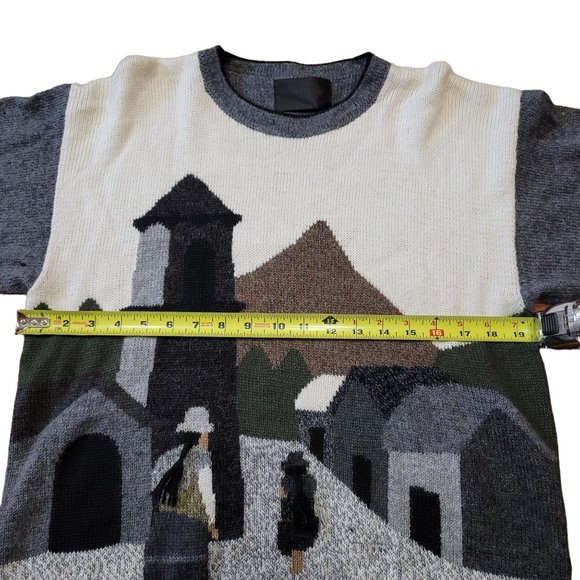 100% baby alpaca wool sweater with depiction of a mother daughter and village - Picture 4 of 12